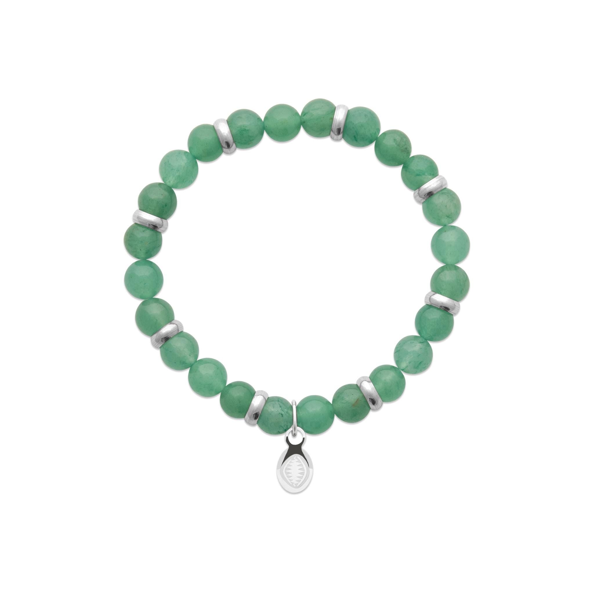 Green Quartzite Beaded Bracelet • Stainless Steel Spacers, Elastic Stretch