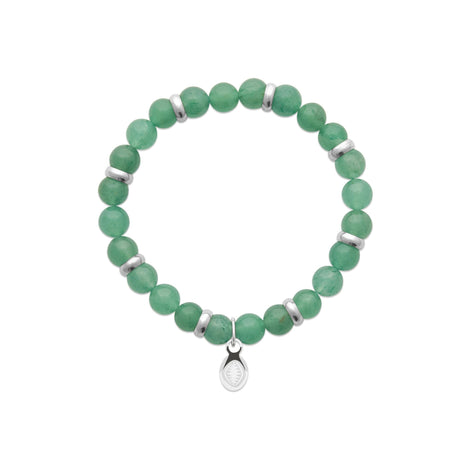 Green Quartzite Beaded Bracelet • Stainless Steel Spacers, Elastic Stretch
