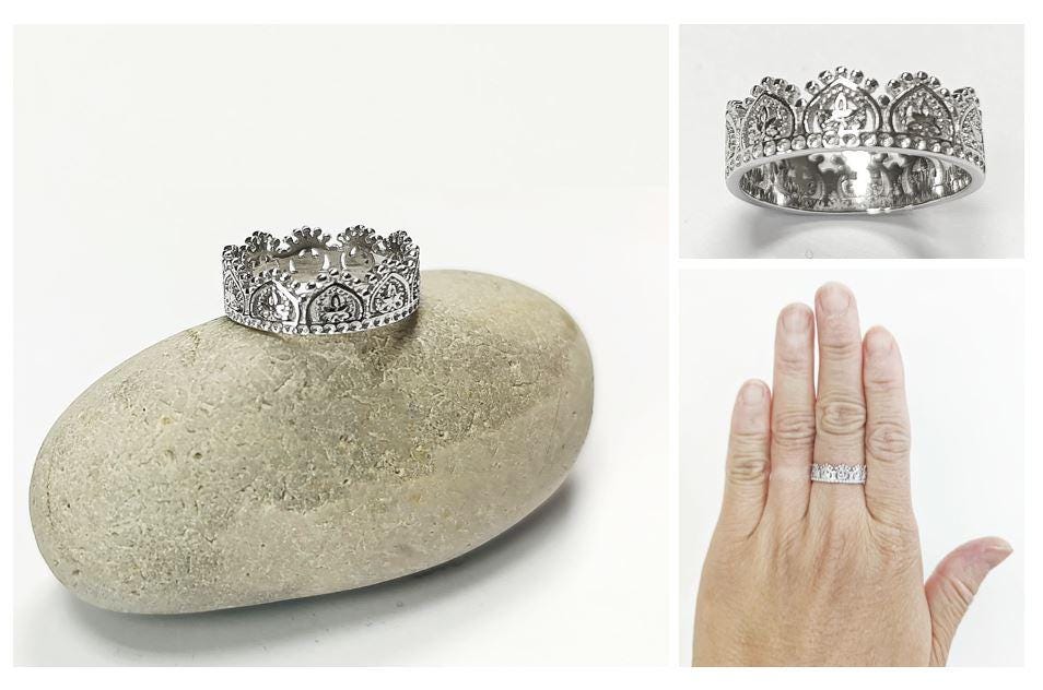 Sterling Silver Crown Ring, Handmade Diadem Band