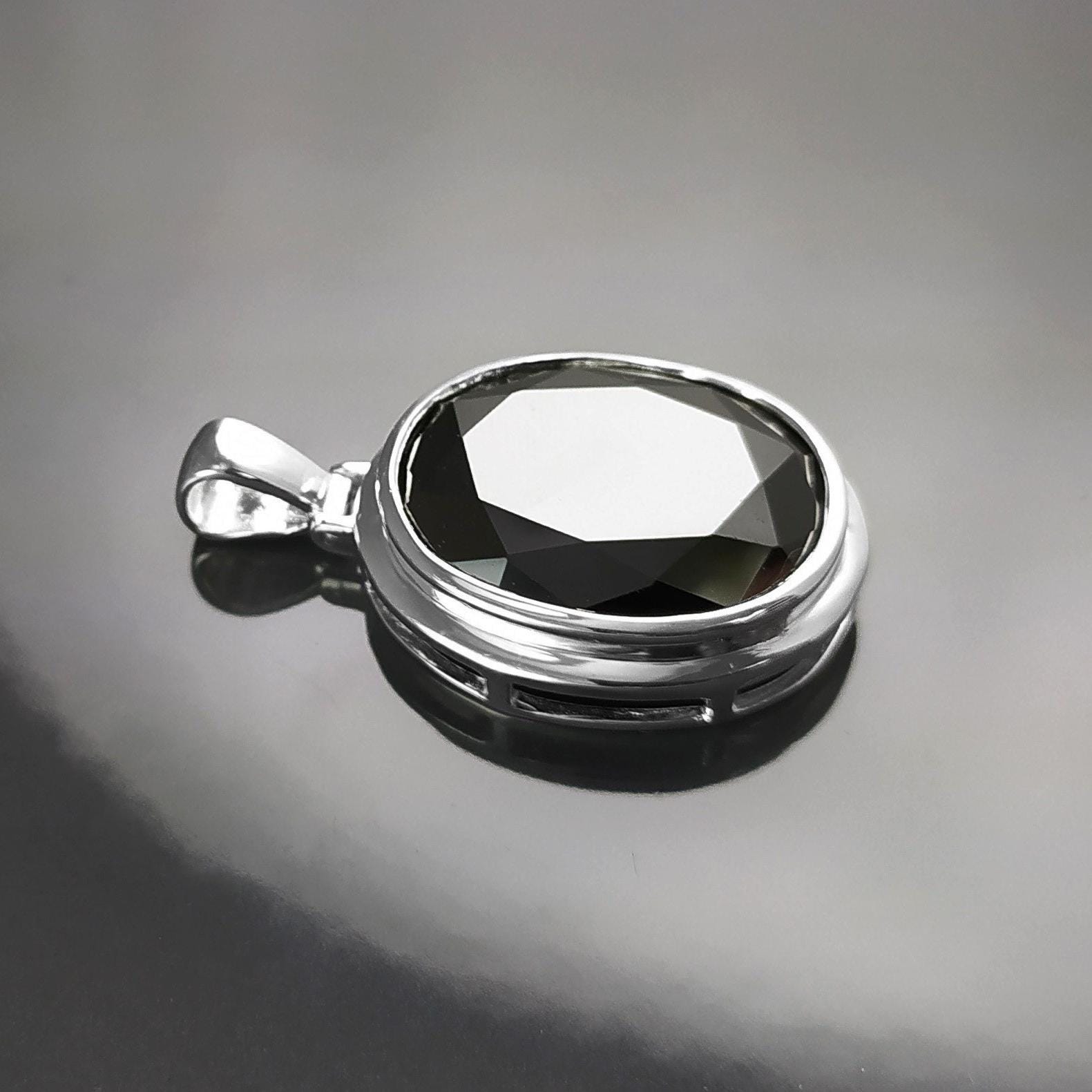 Modern Oval Pendant - Sterling Silver 925 - Oval shape - Black Color Cubic Zirconia - Oval Cz Pendant - Diamond Look Pendant - Mod Elegant