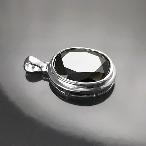 Modern Oval Pendant - Sterling Silver 925 - Oval shape - Black Color Cubic Zirconia - Oval Cz Pendant - Diamond Look Pendant - Mod Elegant