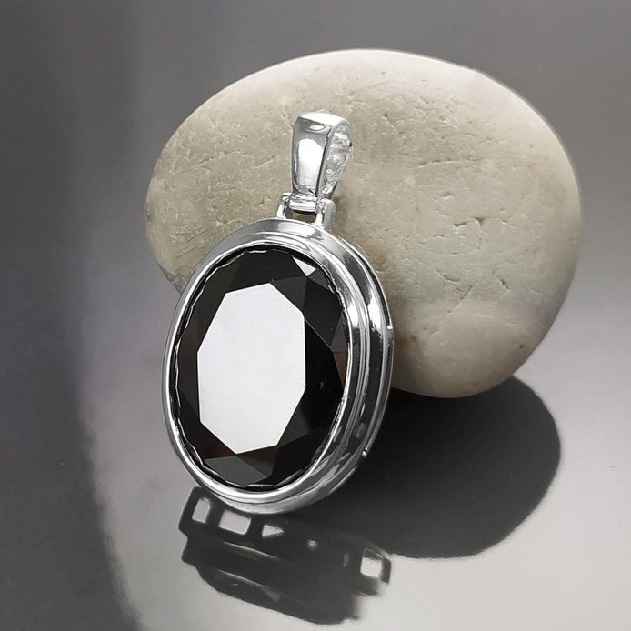 Modern Oval Pendant - Sterling Silver 925 - Oval shape - Black Color Cubic Zirconia - Oval Cz Pendant - Diamond Look Pendant - Mod Elegant