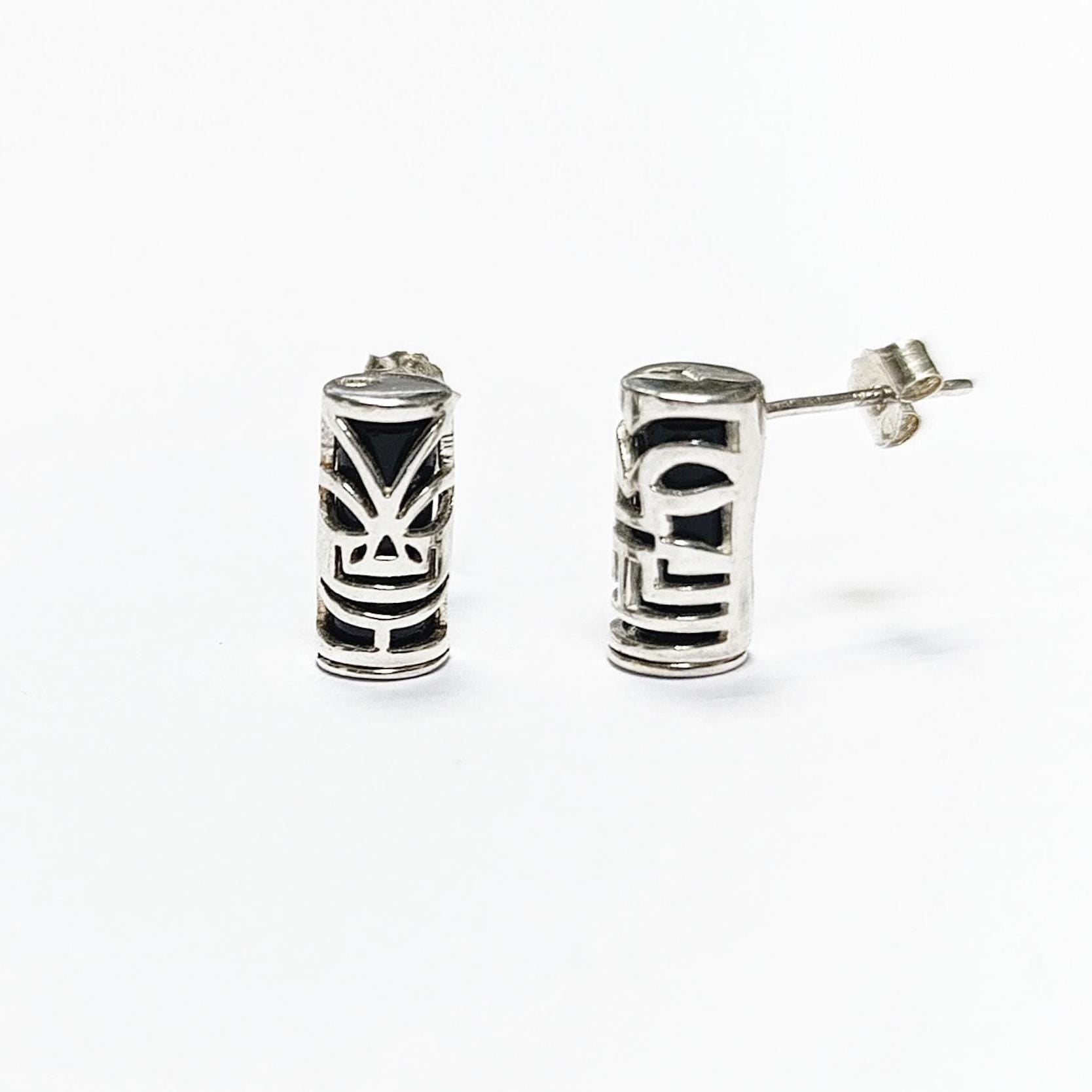 Tiki Earrings • Sterling Silver Tribal Totem Stud Earrings • Exotic Polynesian-Inspired Jewelry with Engraved Details • Gift for Women & Men