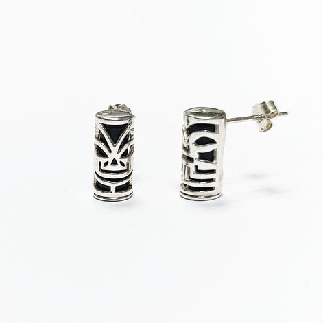 Tiki Earrings • Sterling Silver Tribal Totem Stud Earrings • Exotic Polynesian-Inspired Jewelry with Engraved Details • Gift for Women & Men