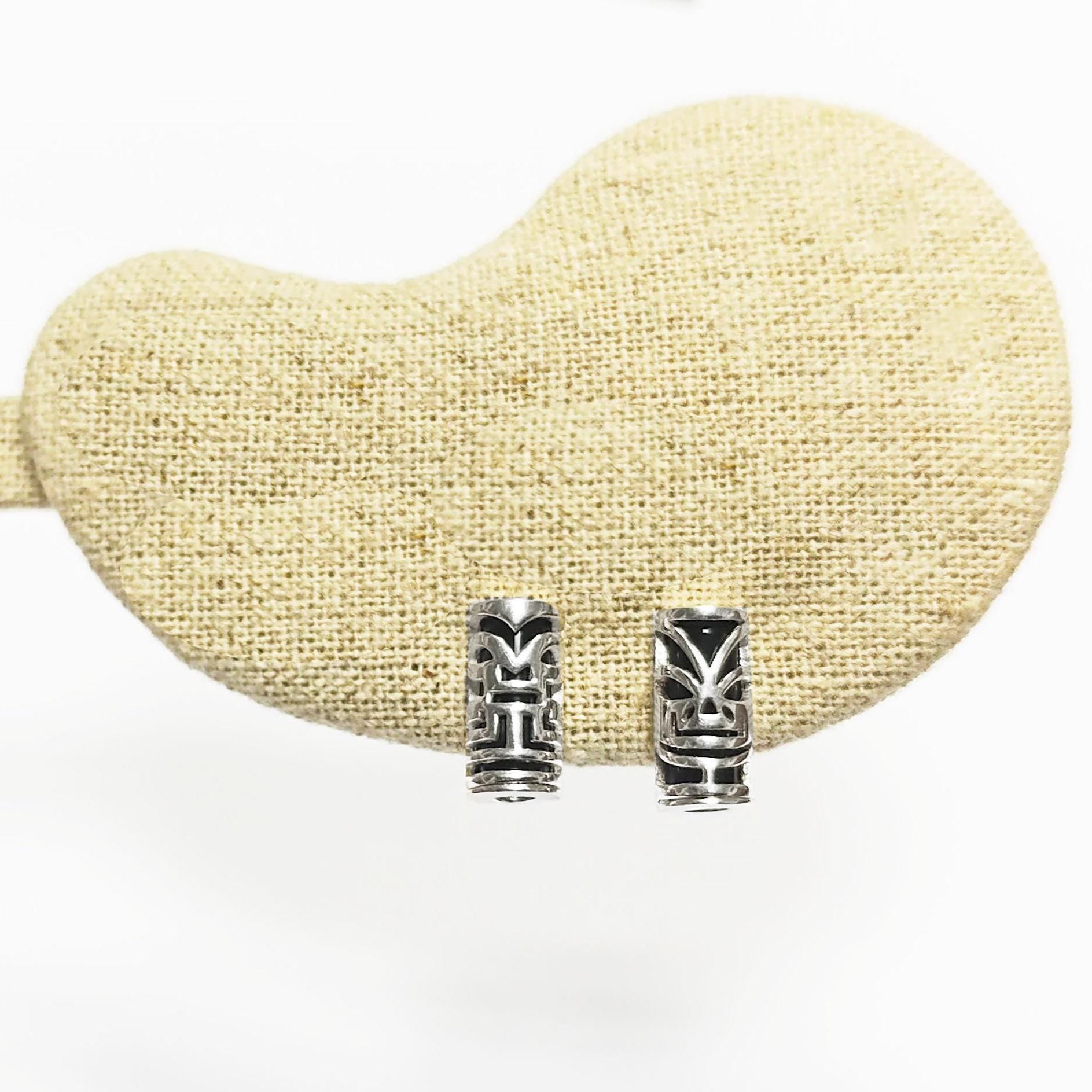 Tiki Earrings • Sterling Silver Tribal Totem Stud Earrings • Exotic Polynesian-Inspired Jewelry with Engraved Details • Gift for Women & Men