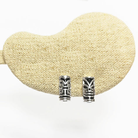 Tiki Earrings • Sterling Silver Tribal Totem Stud Earrings • Exotic Polynesian-Inspired Jewelry with Engraved Details • Gift for Women & Men