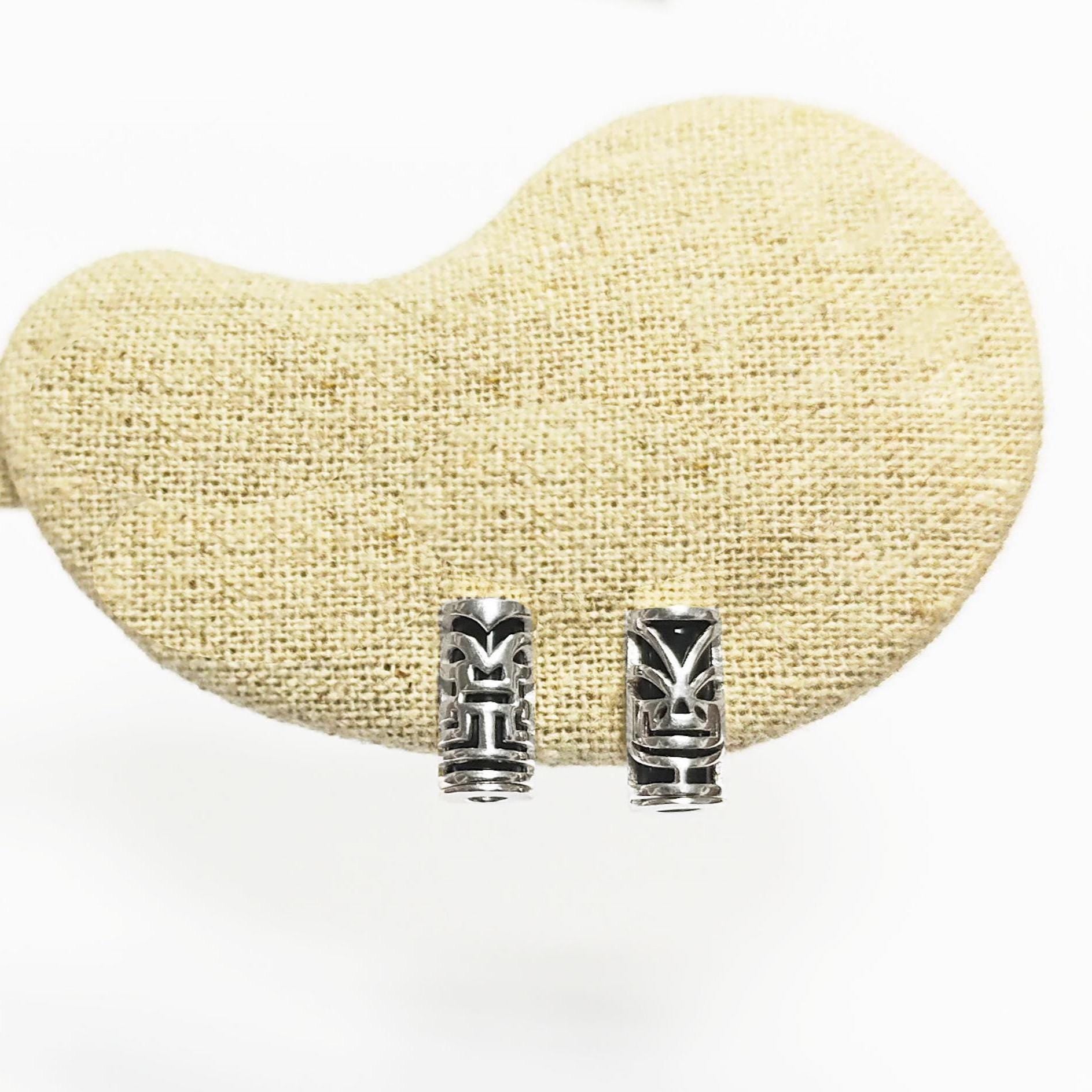 Tiki Earrings • Sterling Silver Tribal Totem Stud Earrings • Exotic Polynesian-Inspired Jewelry with Engraved Details • Gift for Women & Men