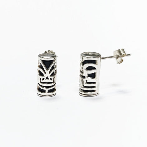 Tiki Earrings • Sterling Silver Tribal Totem Stud Earrings • Exotic Polynesian-Inspired Jewelry with Engraved Details • Gift for Women & Men