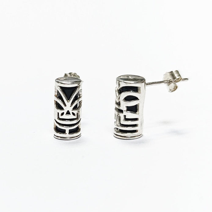 Tiki Earrings • Sterling Silver Tribal Totem Stud Earrings • Exotic Polynesian-Inspired Jewelry with Engraved Details • Gift for Women & Men