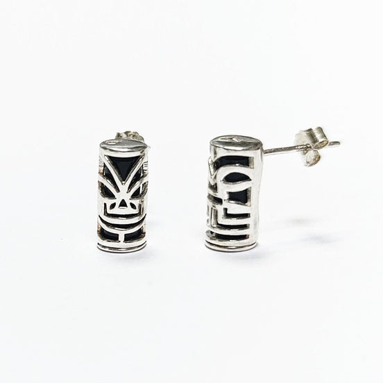 Tiki Earrings • Sterling Silver Tribal Totem Stud Earrings • Exotic Polynesian-Inspired Jewelry with Engraved Details • Gift for Women & Men