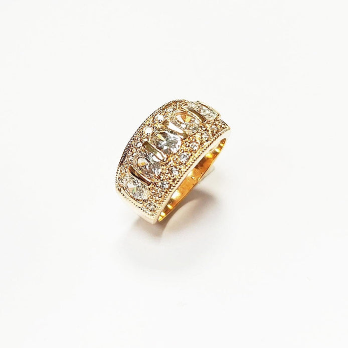 Diamond Gold Band Ring, Elegant 18K Gold-Plated White Diamond CZ Stones, April Birthstone Jewelry, Statement Cocktail Wedding, Birthday Gift