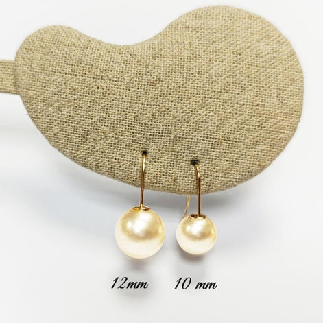 Pearl Hook Earrings • Gold Plated 18K Drop Hooks • 10 or 12mm Creamy White Shell Pearls • Chic Timeless jewelry for Wedding or Everyday Wear