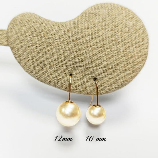 Pearl Hook Earrings • Gold Plated 18K Drop Hooks • 10 or 12mm Creamy White Shell Pearls • Chic Timeless jewelry for Wedding or Everyday Wear