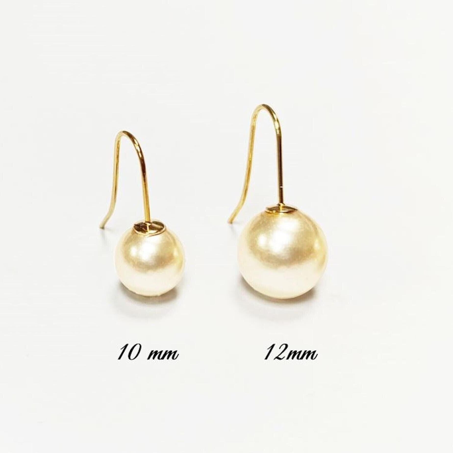 Pearl Hook Earrings • Gold Plated 18K Drop Hooks • 10 or 12mm Creamy White Shell Pearls • Chic Timeless jewelry for Wedding or Everyday Wear