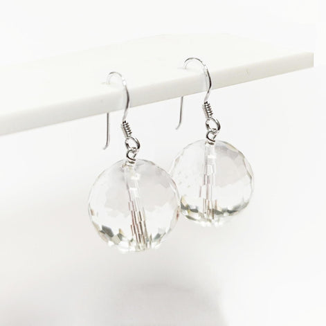 Crystal Balls Drop Earrings • Sterling Silver 925 Hook and Dangle Faceted Ball Beads • Minimalist Everyday Jewelry for Women • Elegant Gift