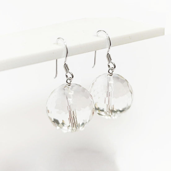 Crystal Balls Drop Earrings • Sterling Silver 925 Hook and Dangle Faceted Ball Beads • Minimalist Everyday Jewelry for Women • Elegant Gift