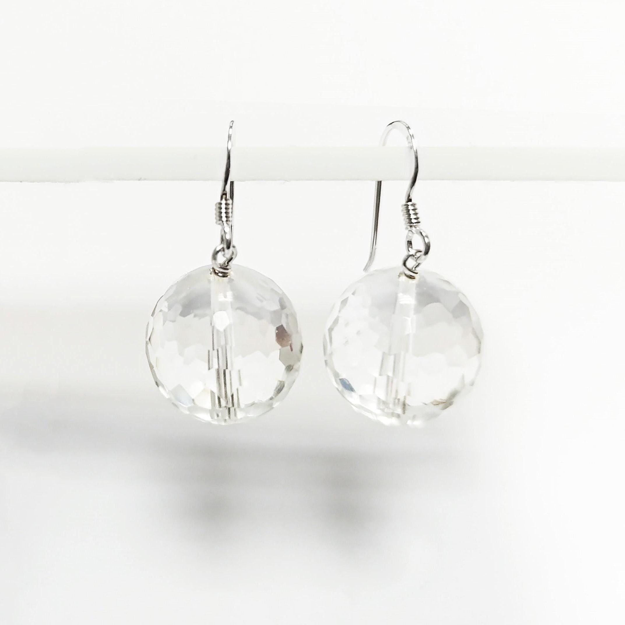 Crystal Balls Drop Earrings • Sterling Silver 925 Hook and Dangle Faceted Ball Beads • Minimalist Everyday Jewelry for Women • Elegant Gift