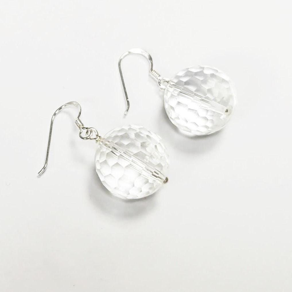 Crystal Balls Drop Earrings • Sterling Silver 925 Hook and Dangle Faceted Ball Beads • Minimalist Everyday Jewelry for Women • Elegant Gift