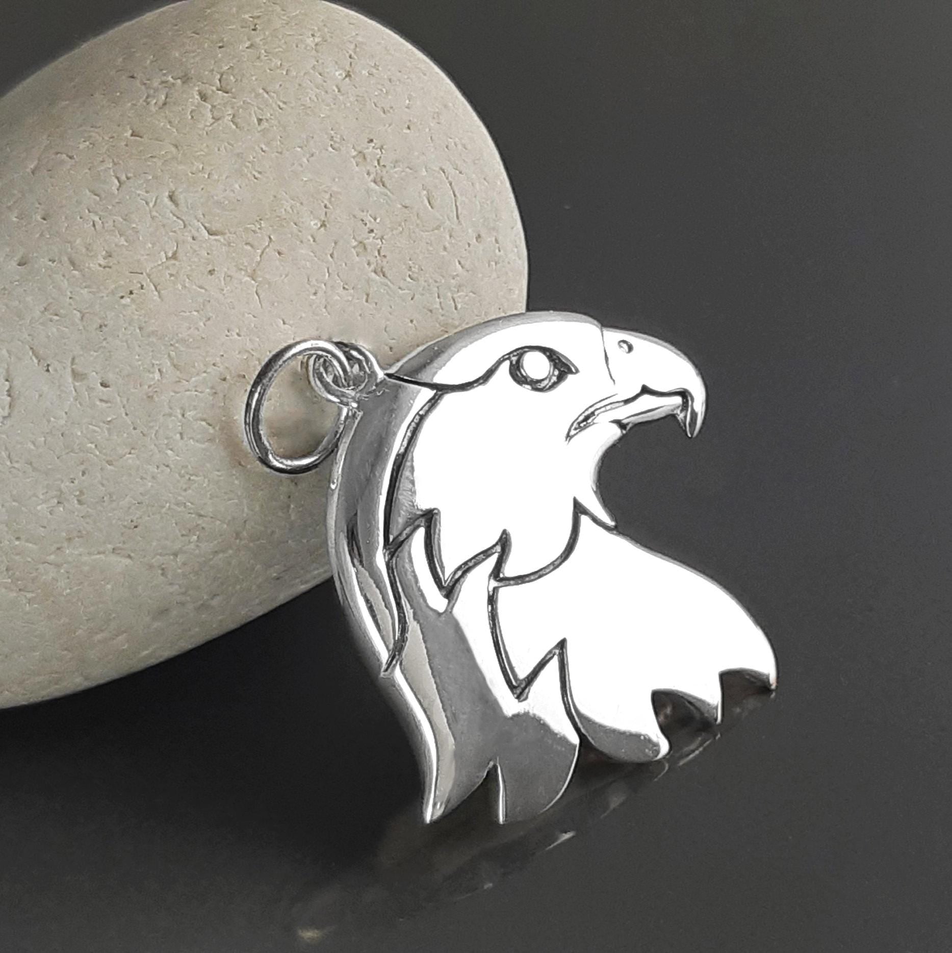 Sterling Silver Eagle Head Pendant, American Biker Rock Jewelry