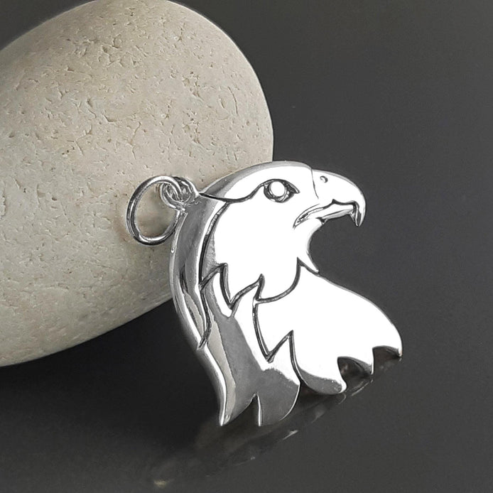 Sterling Silver Eagle Head Pendant, American Biker Rock Jewelry