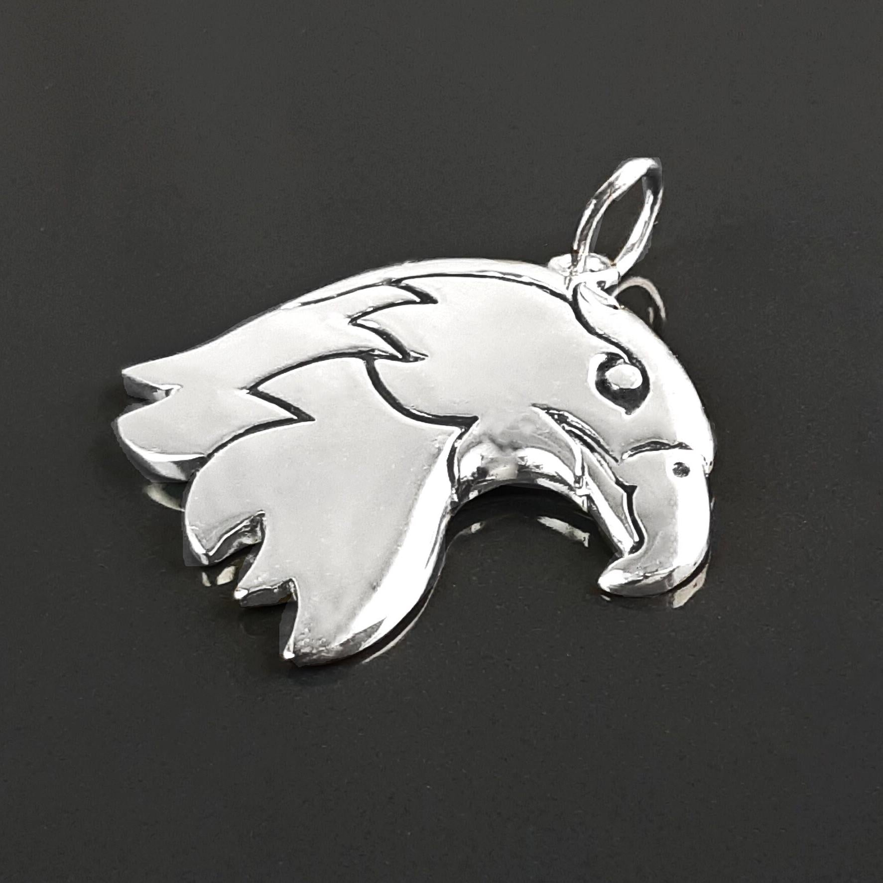 Sterling Silver Eagle Head Pendant, American Biker Rock Jewelry