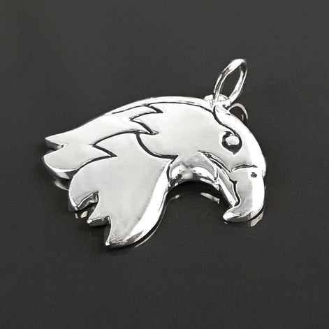 Sterling Silver Eagle Head Pendant, American Biker Rock Jewelry