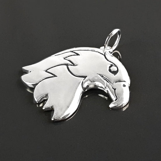 Sterling Silver Eagle Head Pendant, American Biker Rock Jewelry