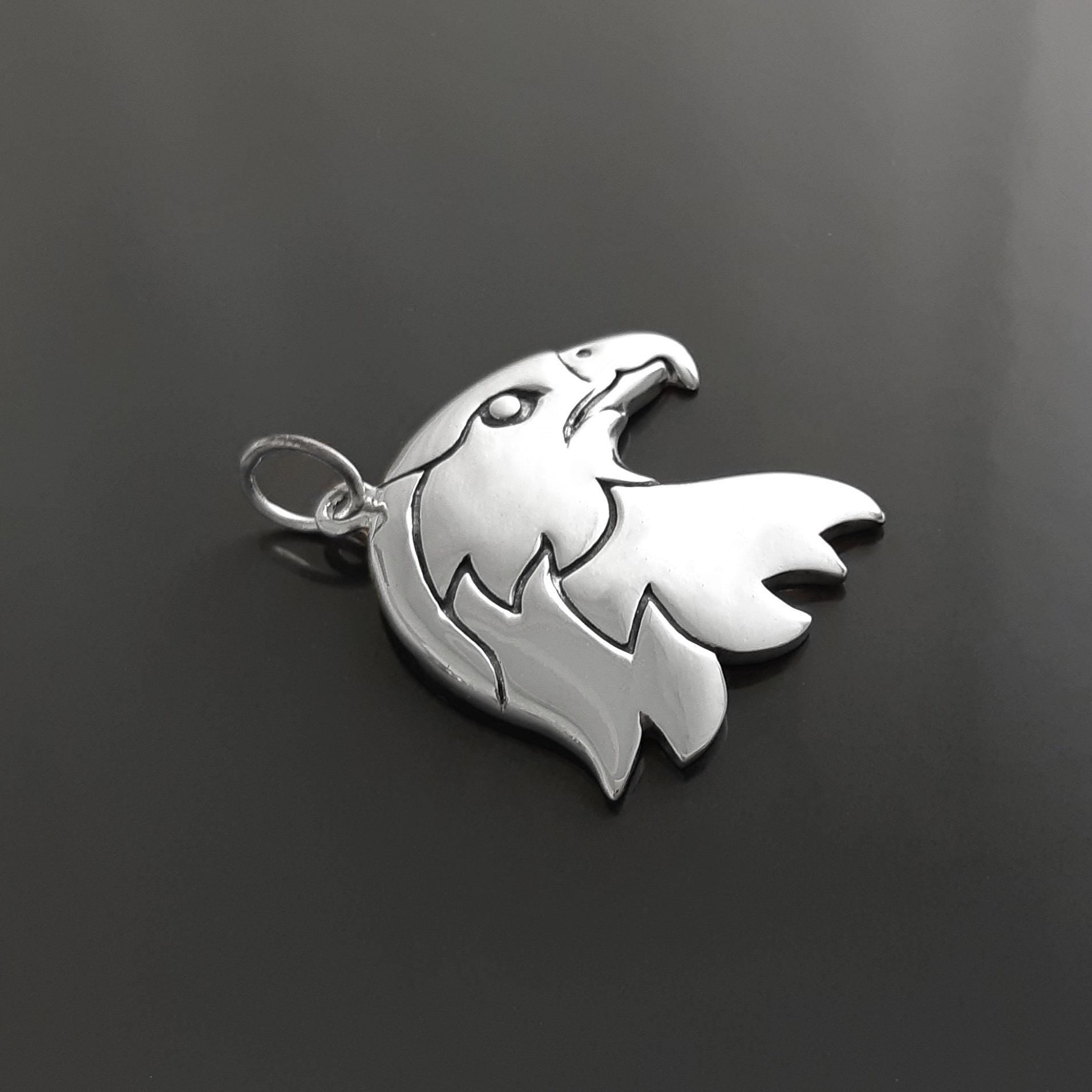 Sterling Silver Eagle Head Pendant, American Biker Rock Jewelry