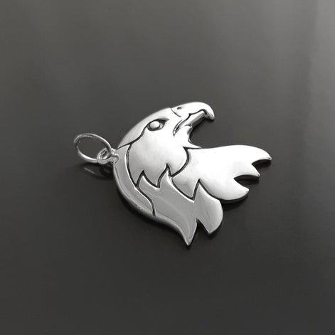 Sterling Silver Eagle Head Pendant, American Biker Rock Jewelry