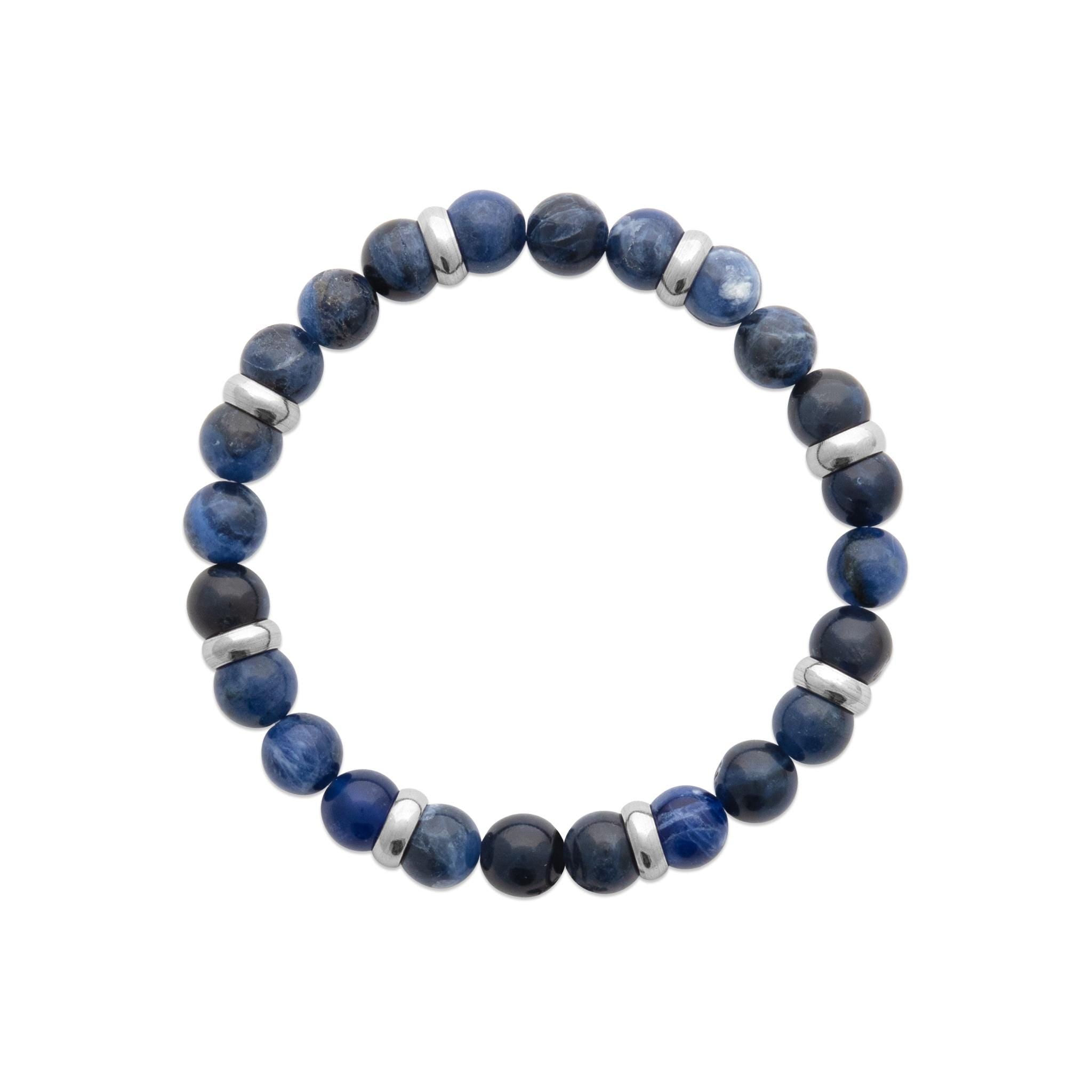 Ocean Blue Jasper Beaded Bracelet • Stainless Steel Spacers