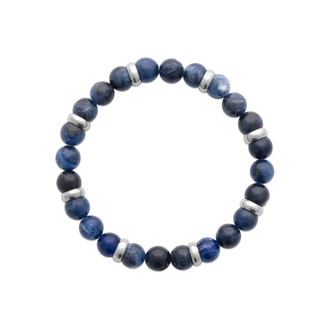 Ocean Blue Jasper Beaded Bracelet • Stainless Steel Spacers