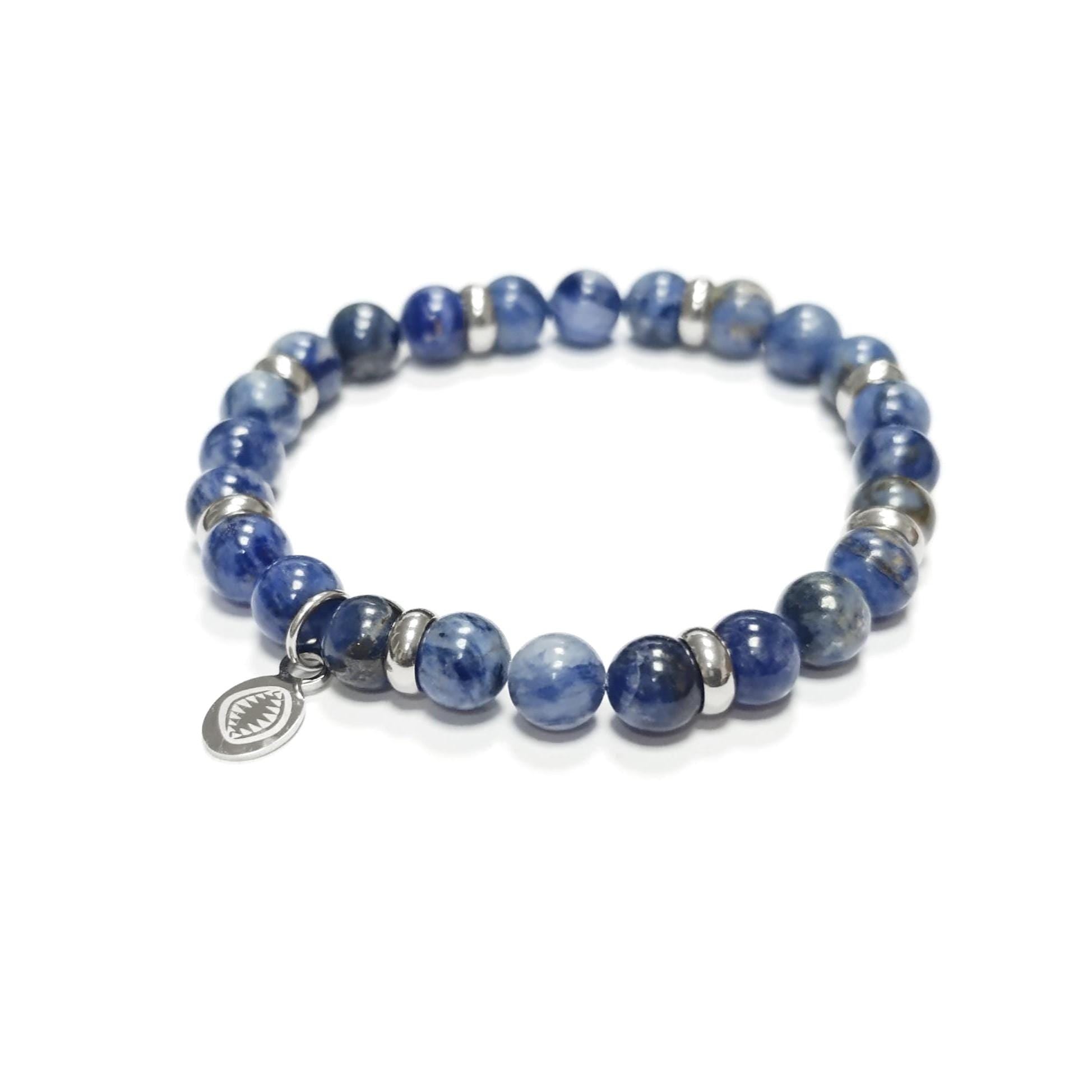 Ocean Blue Jasper Beaded Bracelet • Stainless Steel Spacers