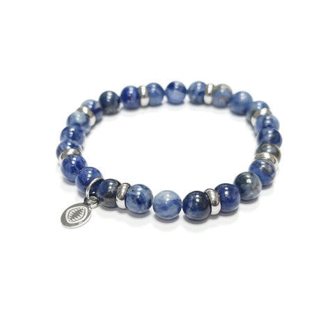 Ocean Blue Jasper Beaded Bracelet • Stainless Steel Spacers