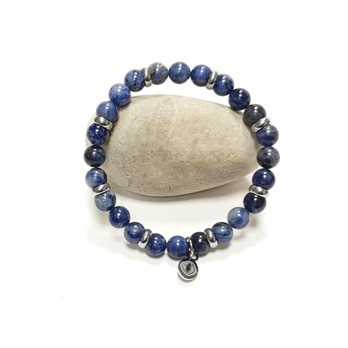 Ocean Blue Jasper Beaded Bracelet • Stainless Steel Spacers