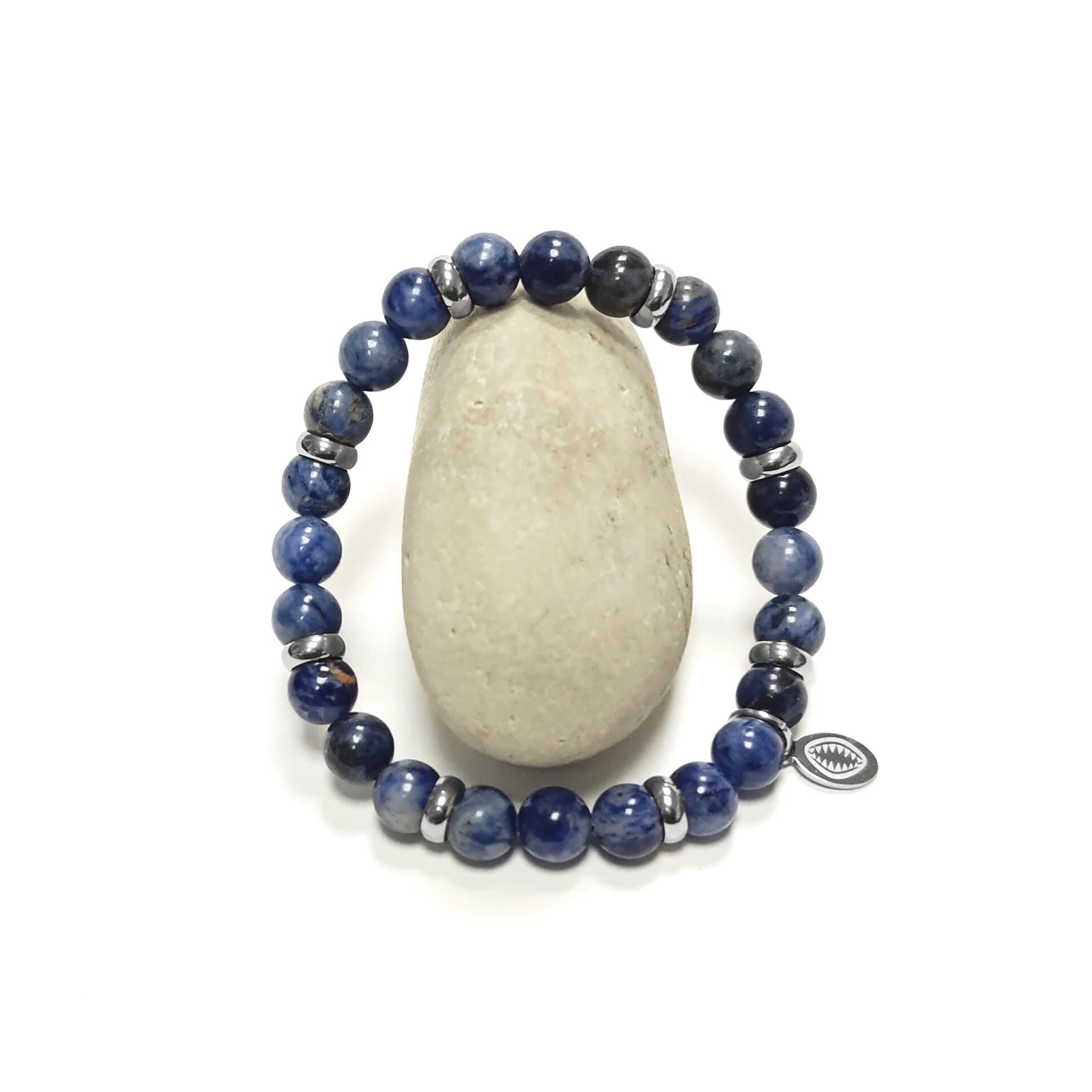 Ocean Blue Jasper Beaded Bracelet • Stainless Steel Spacers