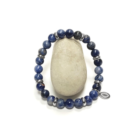 Ocean Blue Jasper Beaded Bracelet • Stainless Steel Spacers
