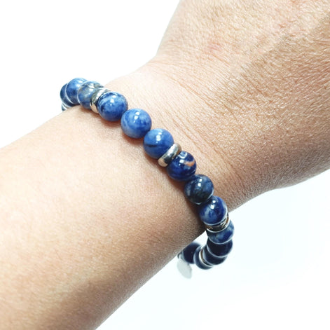 Ocean Blue Jasper Beaded Bracelet • Stainless Steel Spacers