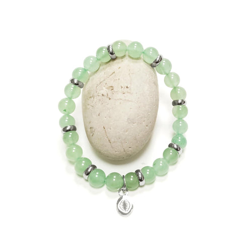 Green Quartzite Beaded Bracelet • Stainless Steel Spacers, Elastic Stretch