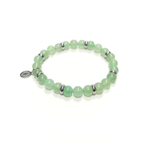 Green Quartzite Beaded Bracelet • Stainless Steel Spacers, Elastic Stretch