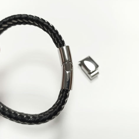 Braided Leather Stainless Steel Bangle Bracelet • Adjustable Twisted Rope openable Cuff • Modern Jewelry