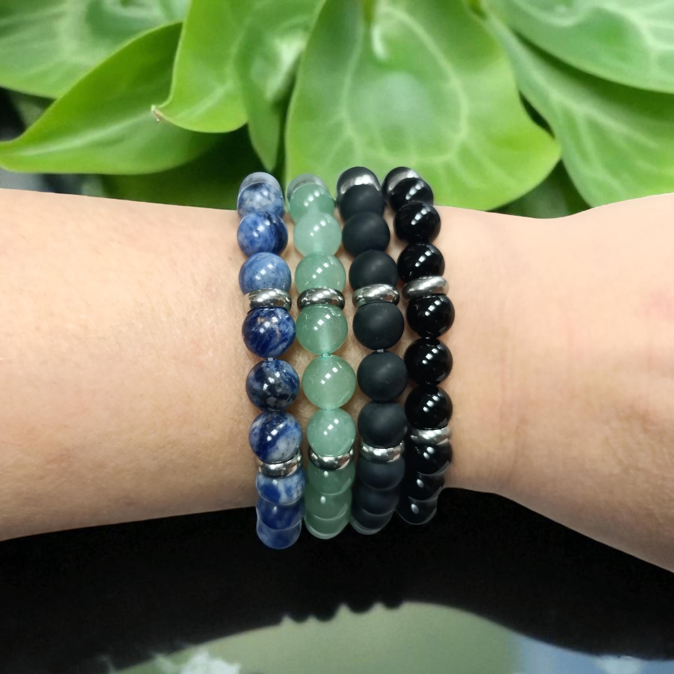 Ocean Blue Jasper Beaded Bracelet • Stainless Steel Spacers