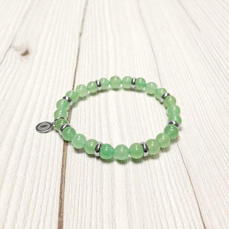Green Quartzite Beaded Bracelet • Stainless Steel Spacers, Elastic Stretch