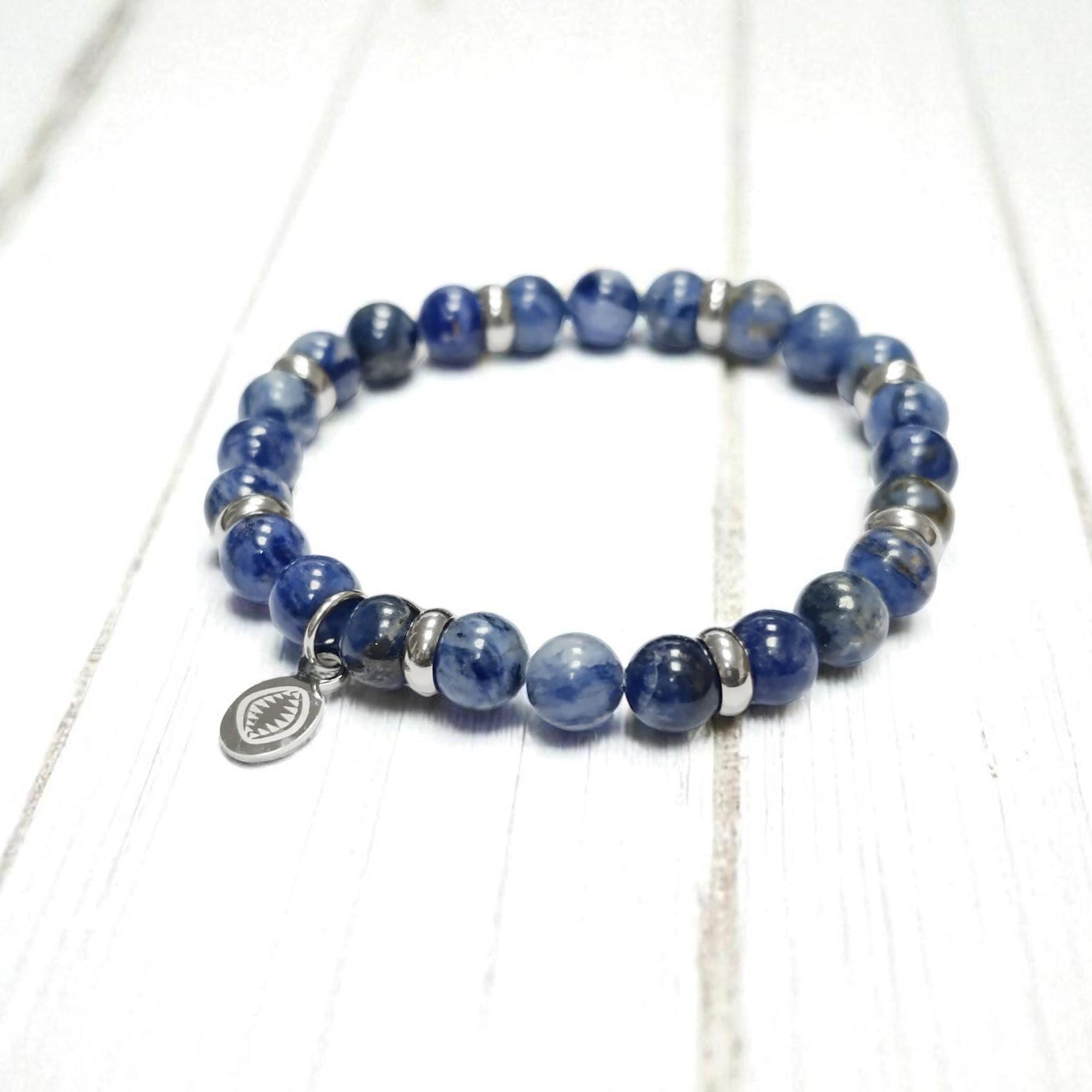 Ocean Blue Jasper Beaded Bracelet • Stainless Steel Spacers