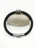 Braided Leather Bracelet • Stainless Steel • Twisted Rope Black Open Cuff • Modern Unisex Jewelry • Light Slim Cuff • Gift for Her or Him
