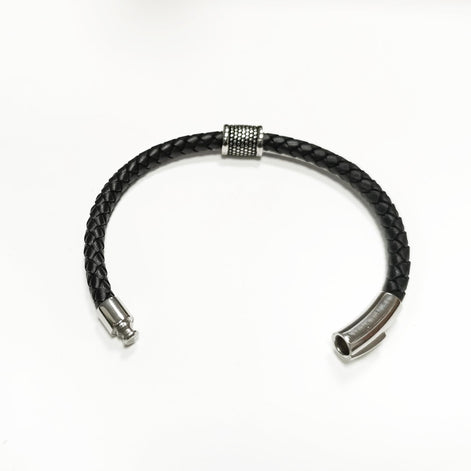Braided Leather Bracelet • Stainless Steel • Twisted Rope Black Cuff • Modern Unisex Jewelry • Light Slim Cuff • Unisex Gift