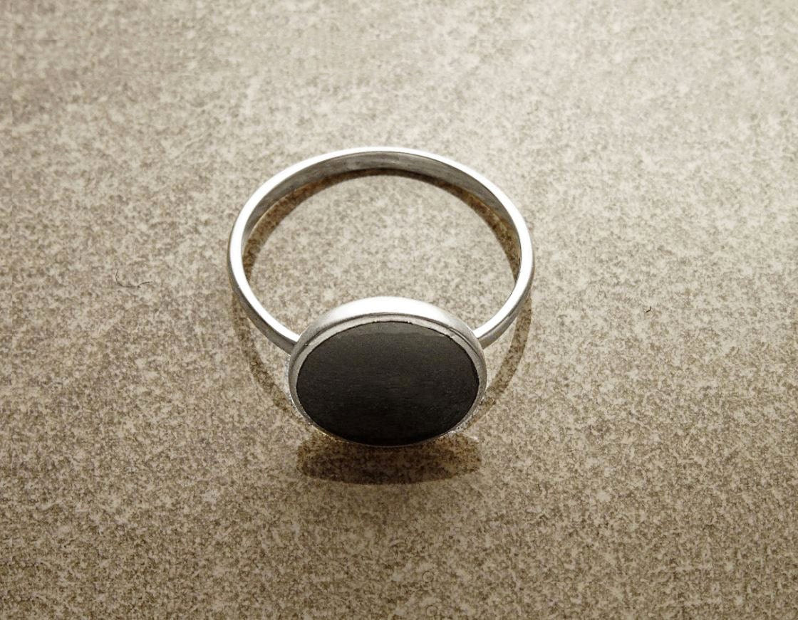 Black Round Ring, Sterling Silver Ring, Genuine Onyx Gemstone, Small Stone Ring, Affordable Ring, Stacking Ring, Dainty Ring