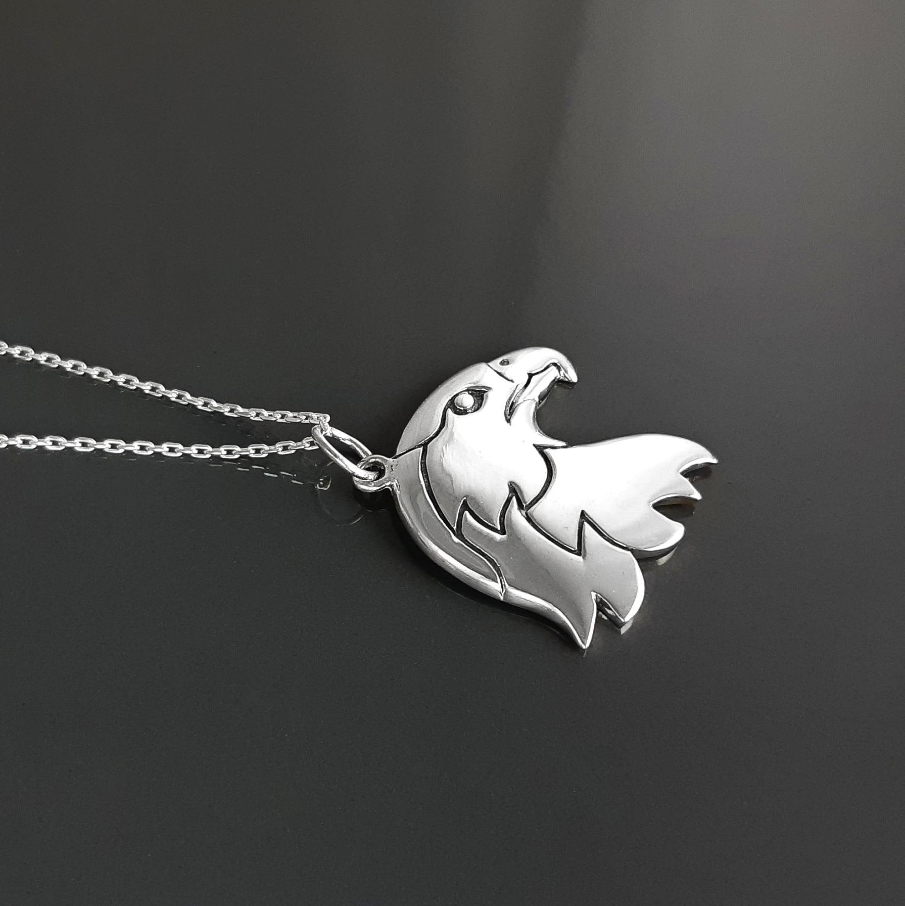 Sterling Silver Eagle Head Pendant, American Biker Rock Jewelry