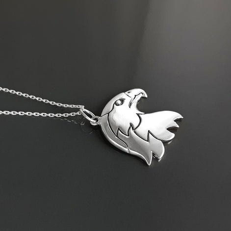 Sterling Silver Eagle Head Pendant, American Biker Rock Jewelry