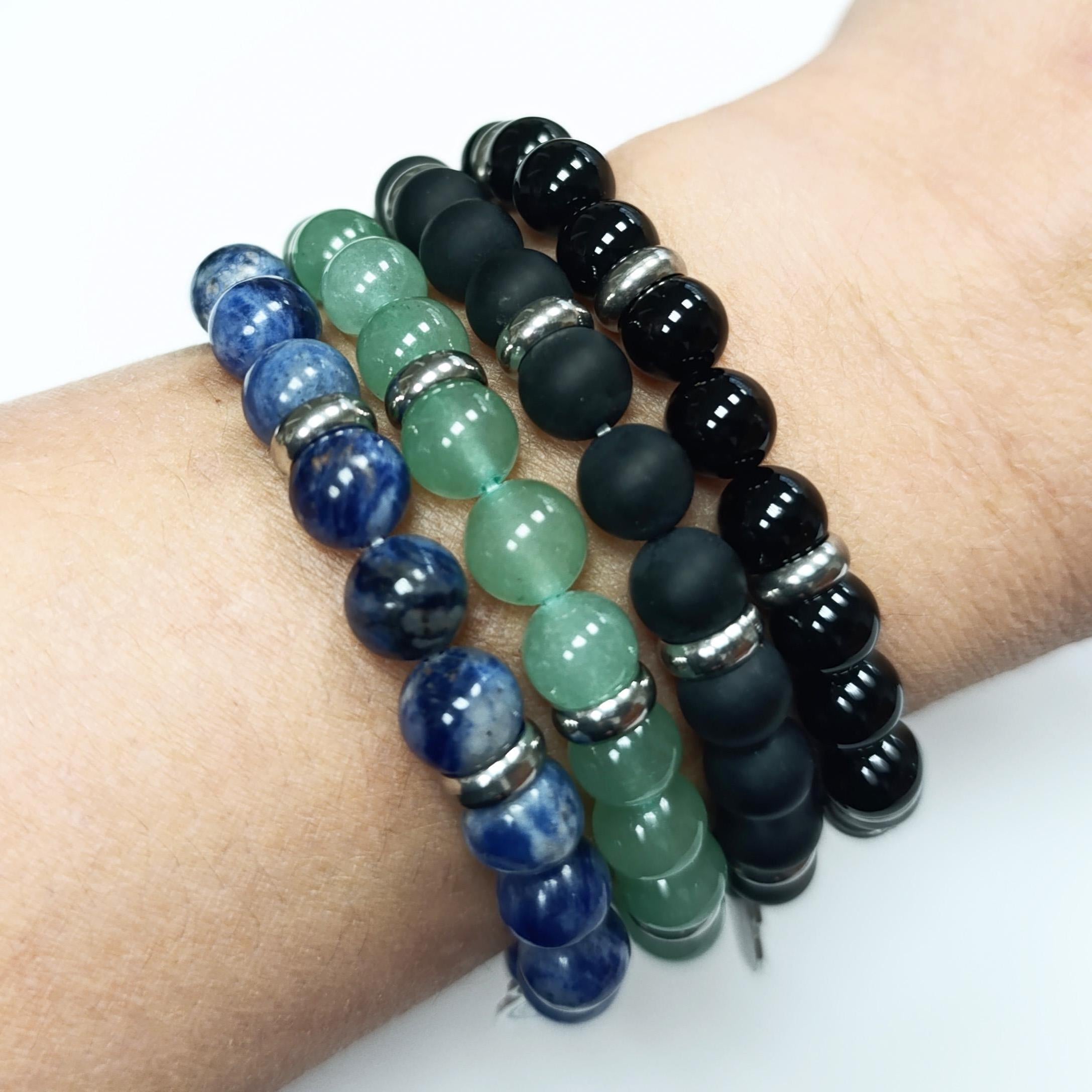 Ocean Blue Jasper Beaded Bracelet • Stainless Steel Spacers
