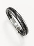 Braided Leather Stainless Steel Bangle Bracelet • Adjustable Twisted Rope openable Cuff • Modern Jewelry